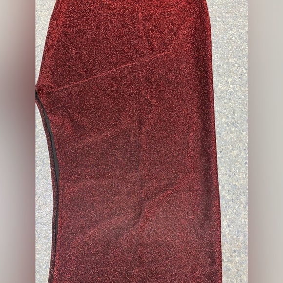 Red Floor Length One Shoulder Dress with Shimmer and Side Slit, XL - Picture 6 of 6
